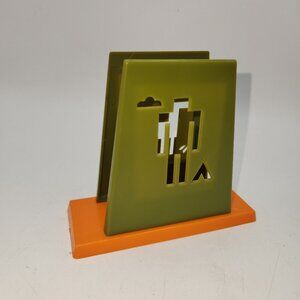 St. Labre Indian School Napkin Holder Green/Orange Plastic Vintage 1960-70's